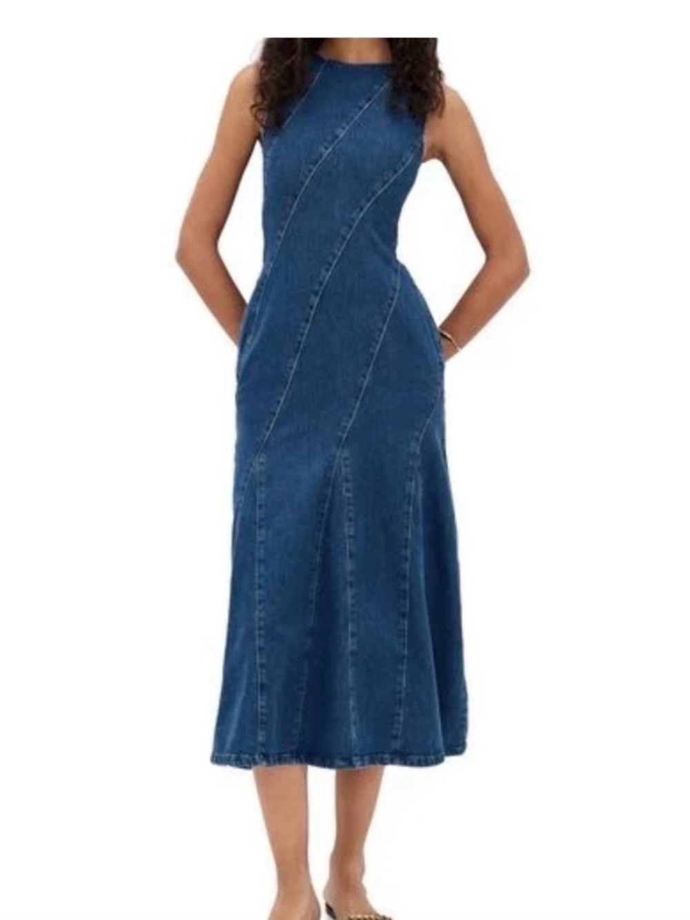 Anthropologie Sleeveless Denim Midi Dress in Blue